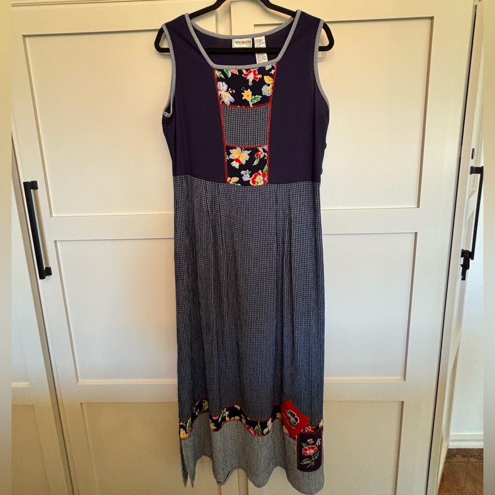 Vintage Coastal Patchwork Spring Winery Maxi Dress- Size M